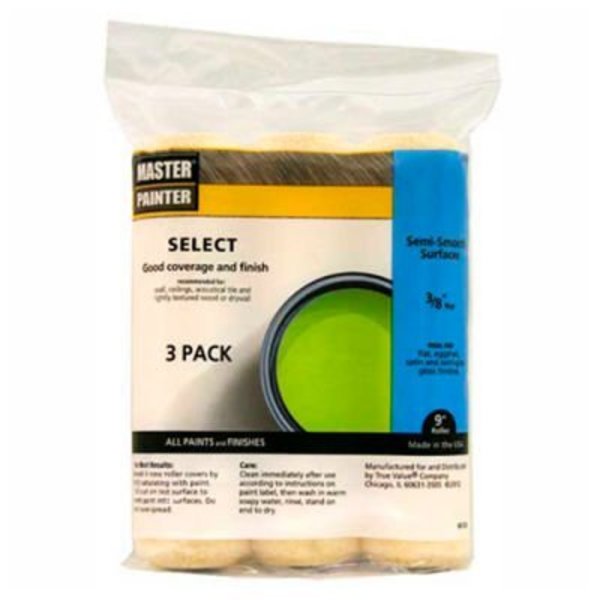 General Paint Master Painter 9" Select Roller Cover, 3/8" Nap, Knit, Semi Smooth, 3 Pack - 697837